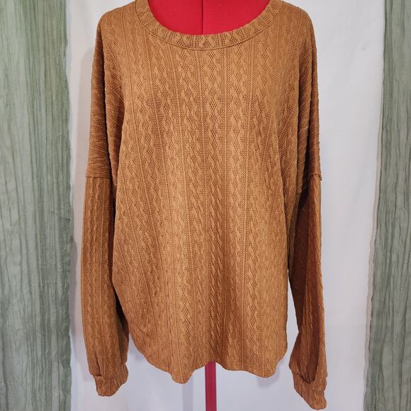New P.S. Kate Textured Sweater Knit Top Long Sleeve Stretch Brown Size 3X - Picture 5 of 8